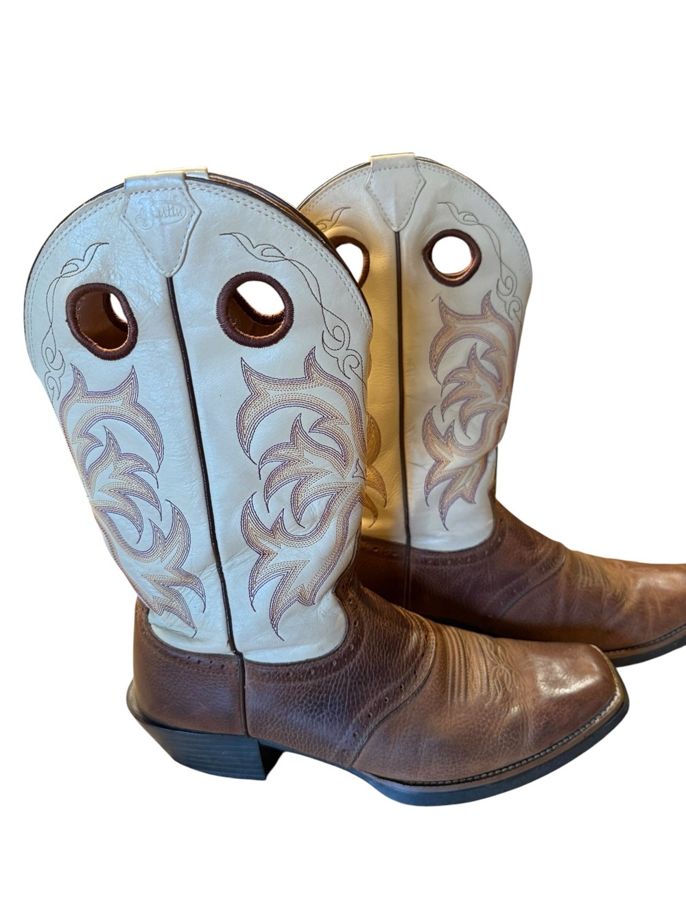 Justin Boots Mens 9.5D Brown Leather with Ivory Shaft
